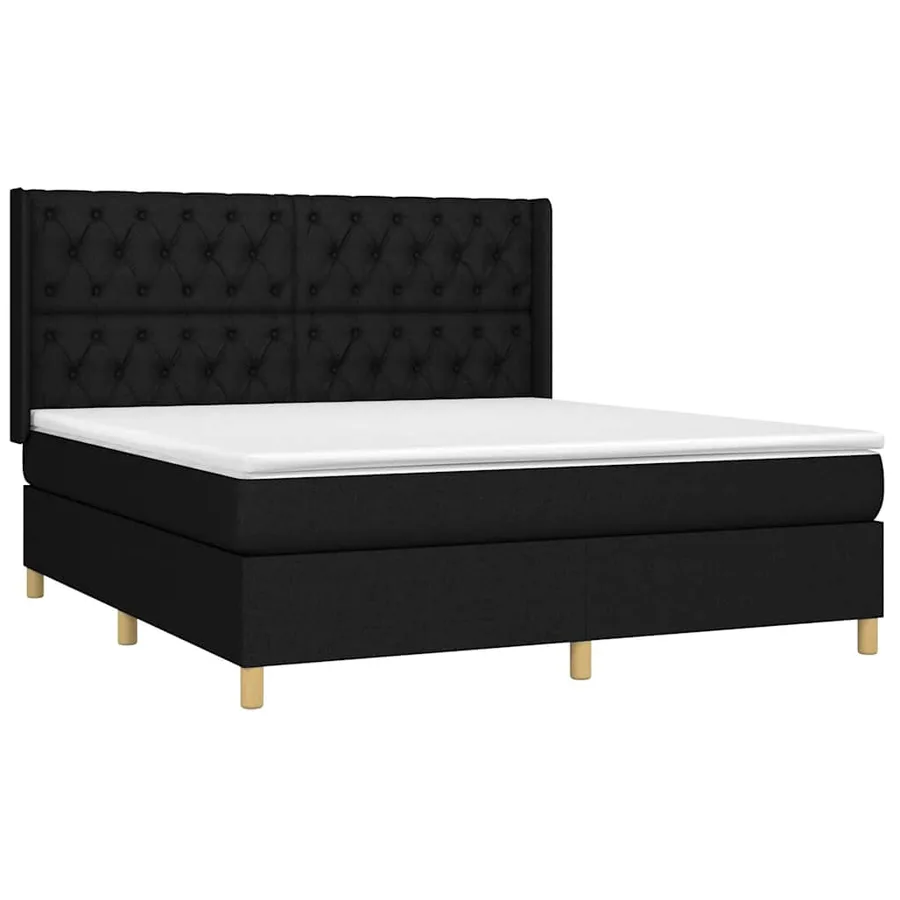 Sommier à lattes de lit matelas et LED Noir 160x200 cm Tissu - 4