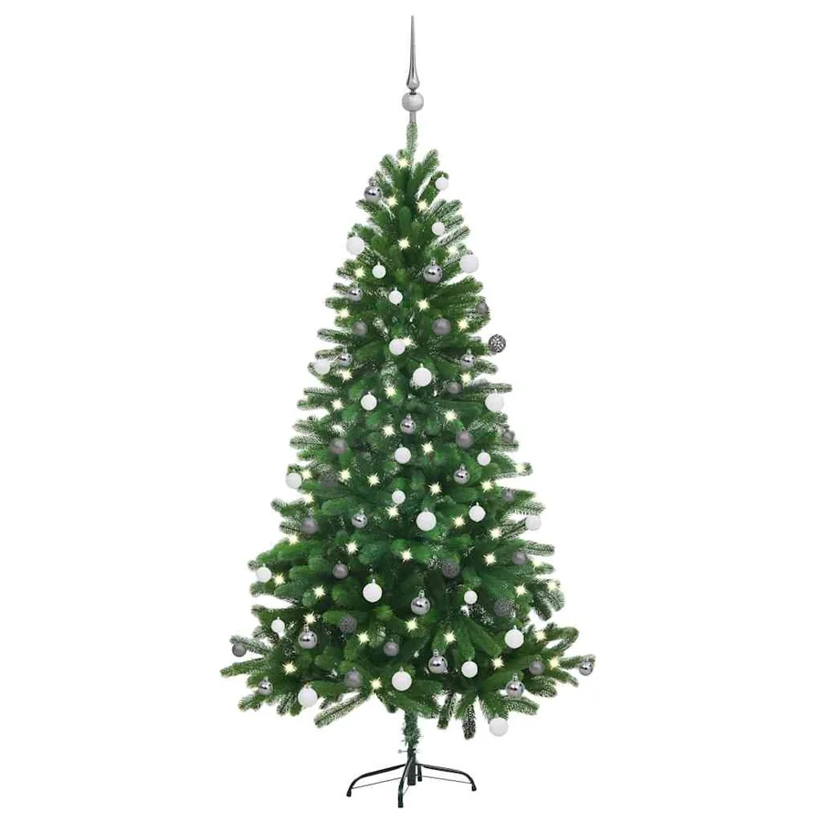 Arbre de Noël artificiel pré-éclairé et boules 150 cm Vert