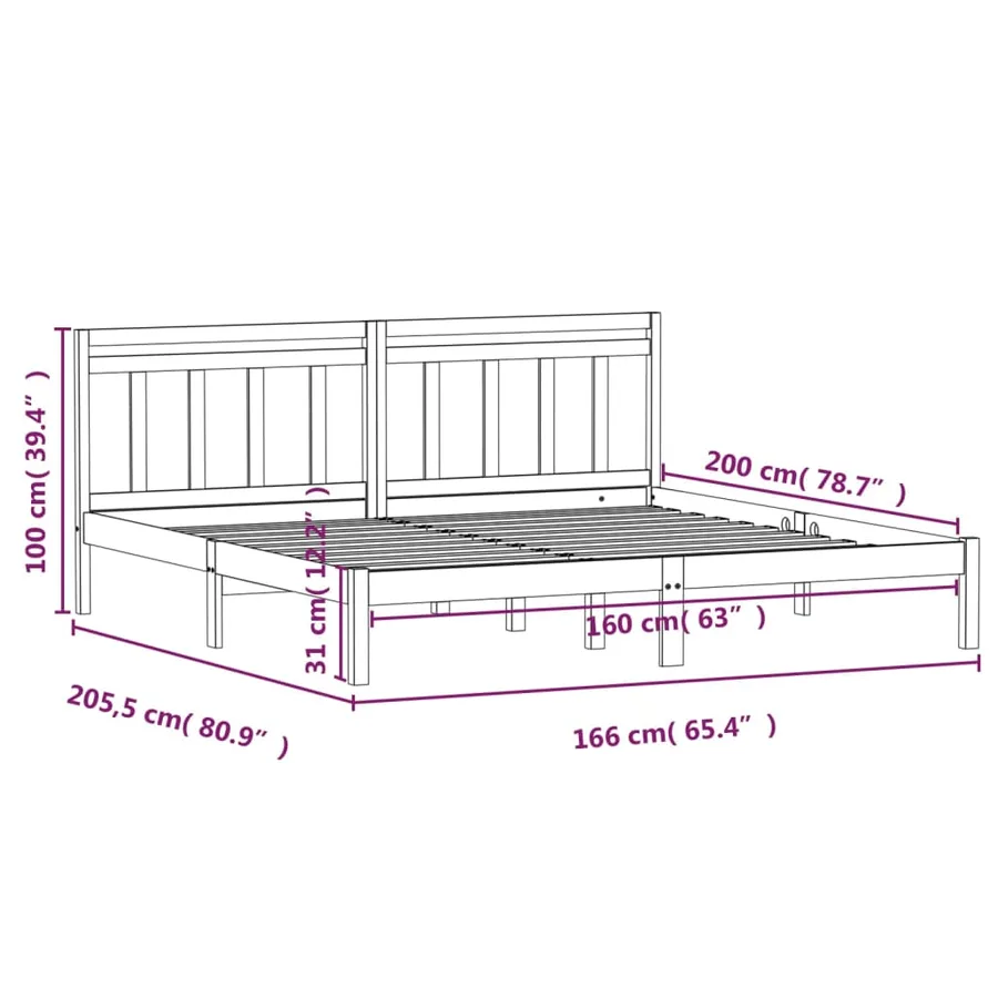 Cadre de lit sans matelas bois massif 160x200 cm - 9