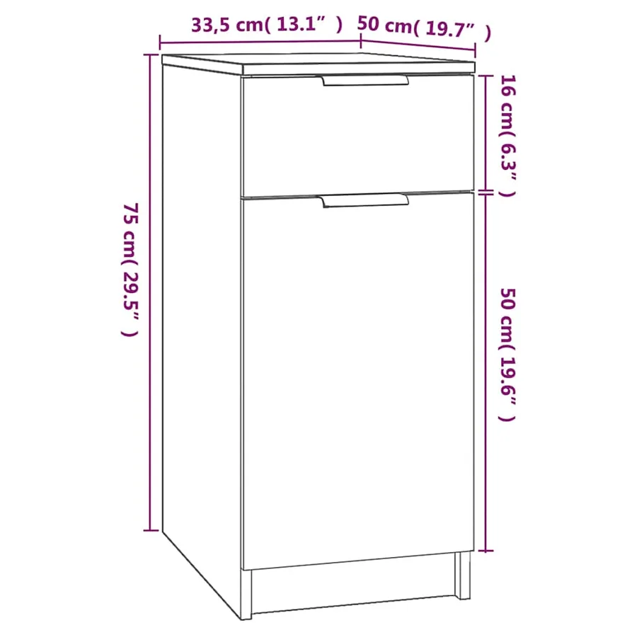 Armoire de bureau Chêne fumé 33,5x50x75 cm Bois d'ingénierie - 9