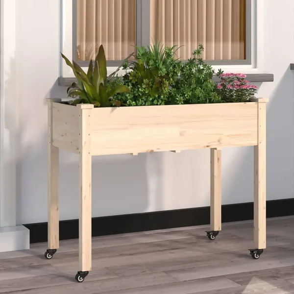 Jardinière sur roues avec doublure 118x59x80 cm bois de sapin