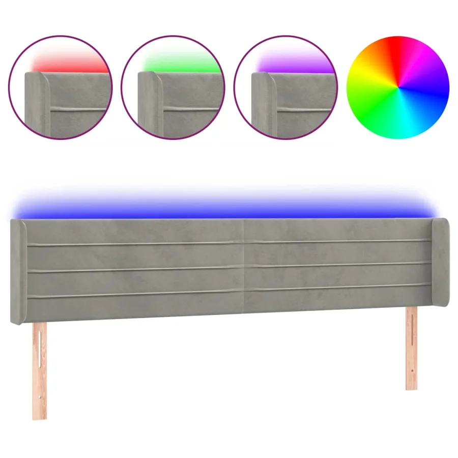 Tête de lit à LED Gris clair 203x16x78/88 cm Velours - 2