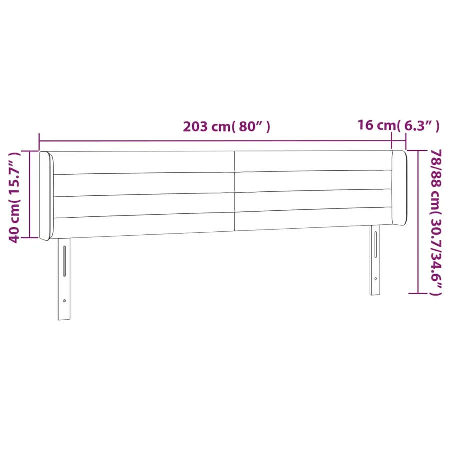 Tête de lit à LED Gris clair 203x16x78/88 cm Velours - 6
