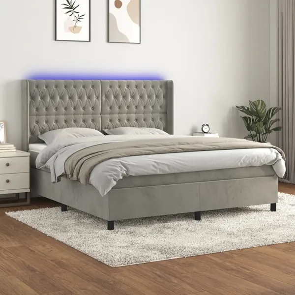 Sommier à lattes de lit matelas et LED Gris clair 160x200 cm