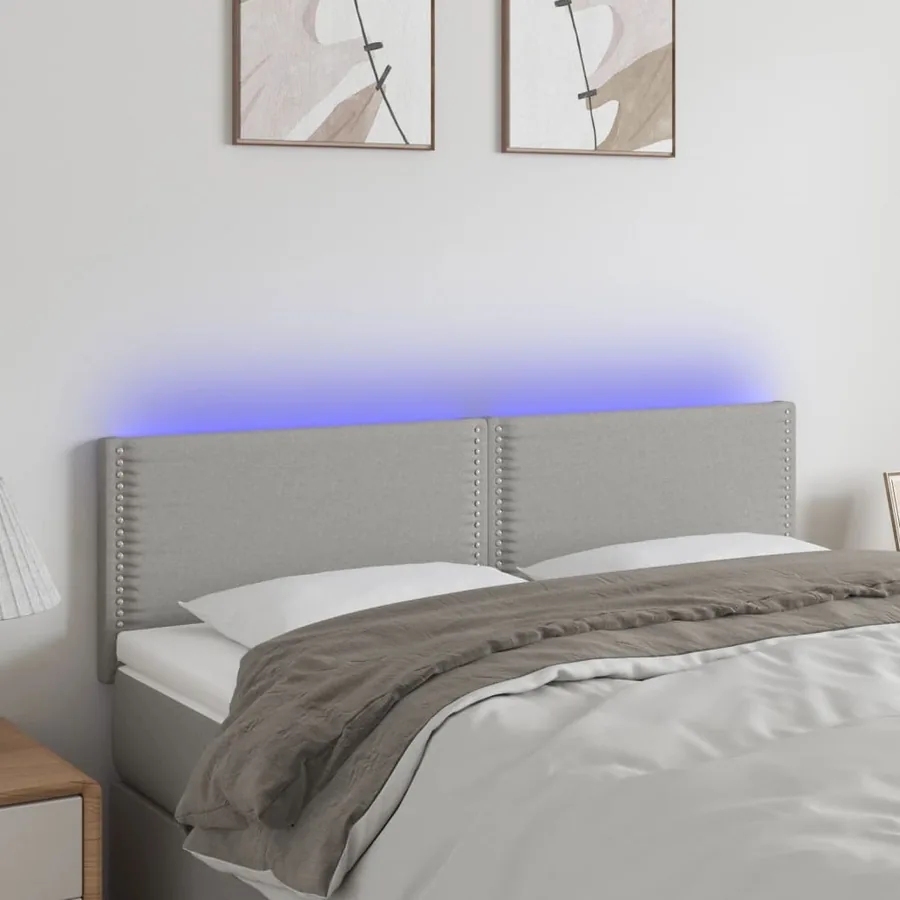 Tête de lit à LED Gris clair 144x5x78/88 cm Tissu
