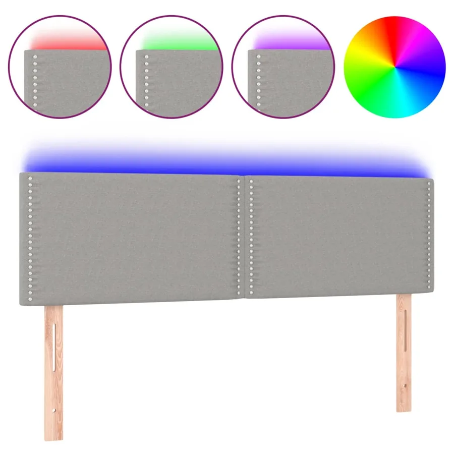 Tête de lit à LED Gris clair 144x5x78/88 cm Tissu - 2