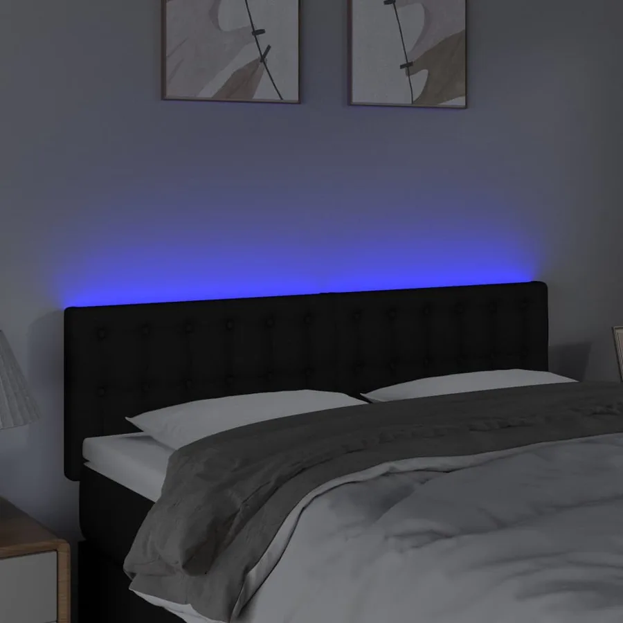 Tête de lit à LED Noir 144x5x78/88 cm Tissu - 3