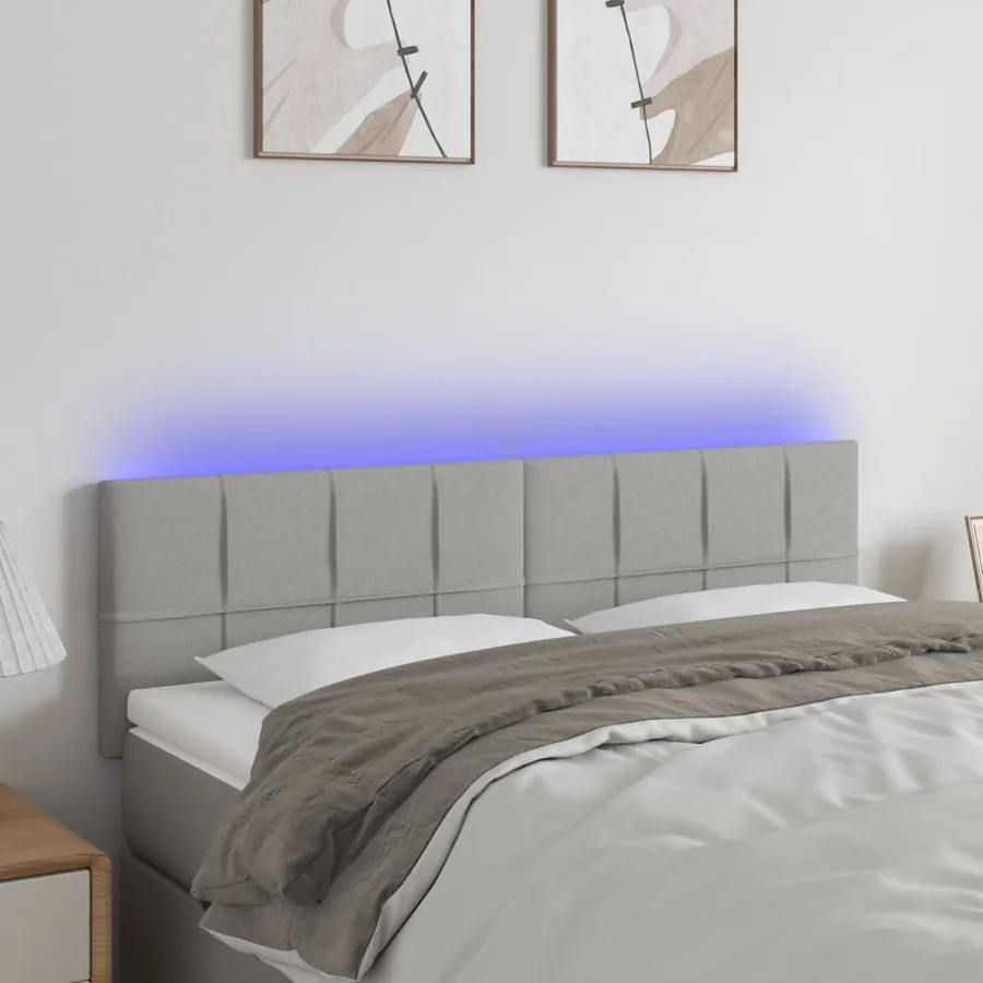 Tête de lit à LED Gris clair 144x5x78/88 cm Tissu