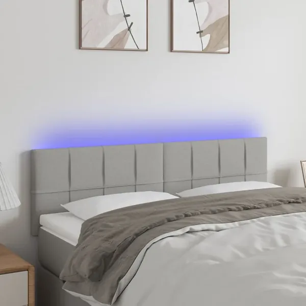 Tête de lit à LED Gris clair 144x5x78/88 cm Tissu