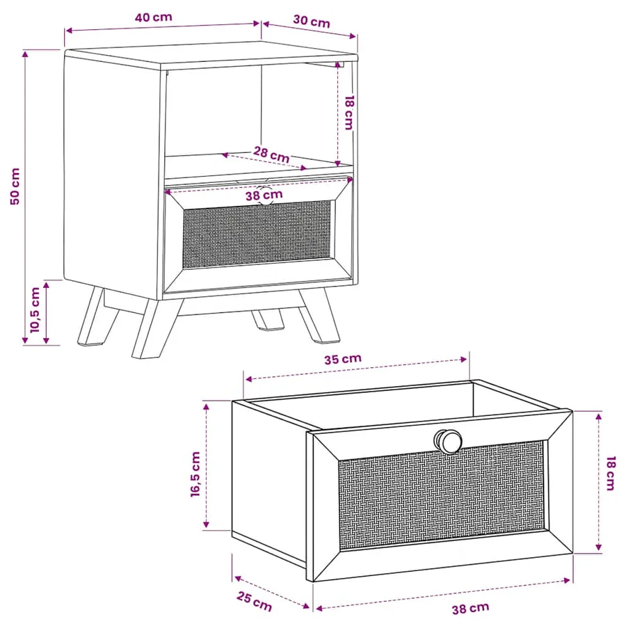 Table de chevet 40x30x50 cm Bois de manguier massif - 7