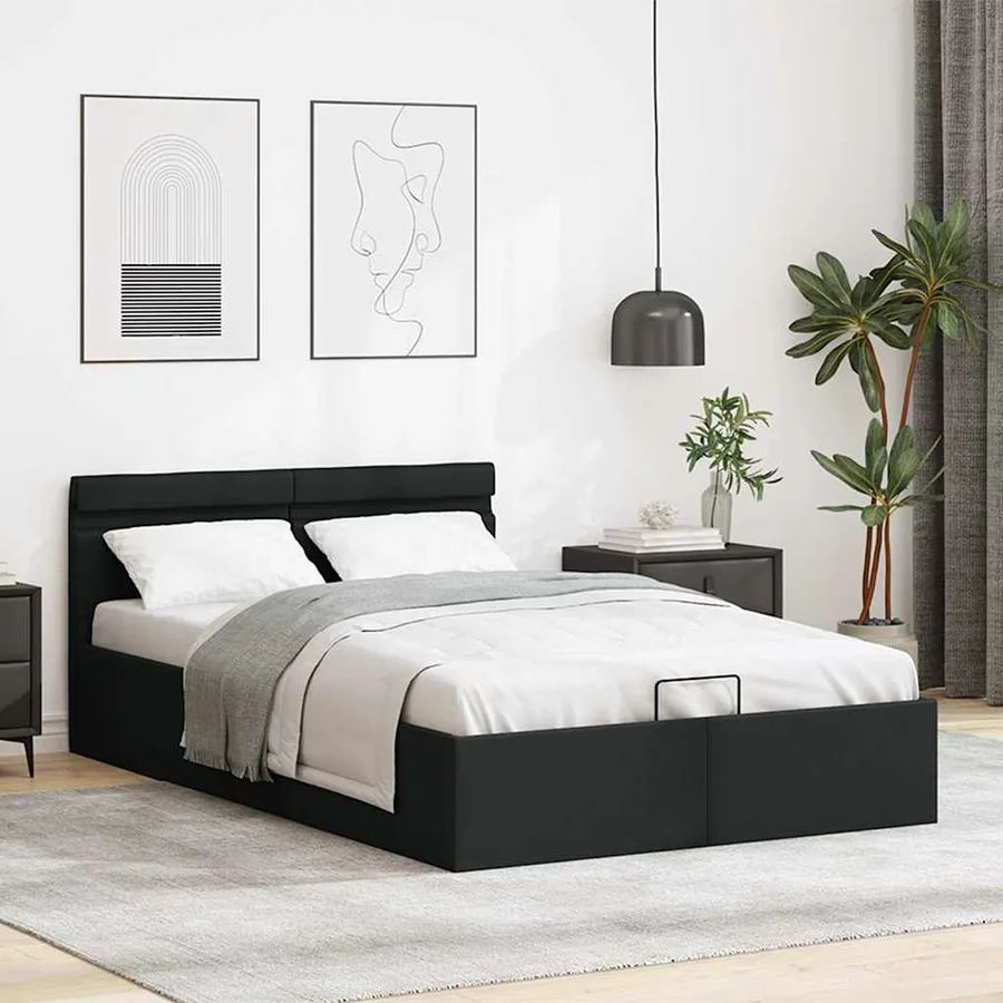 Cadre de lit à rangement hydraulique sans matelas avec LED noir - 4