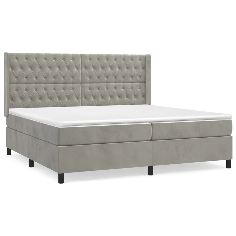 Sommier à lattes de lit et matelas Gris clair 200x200cm Velours - 2