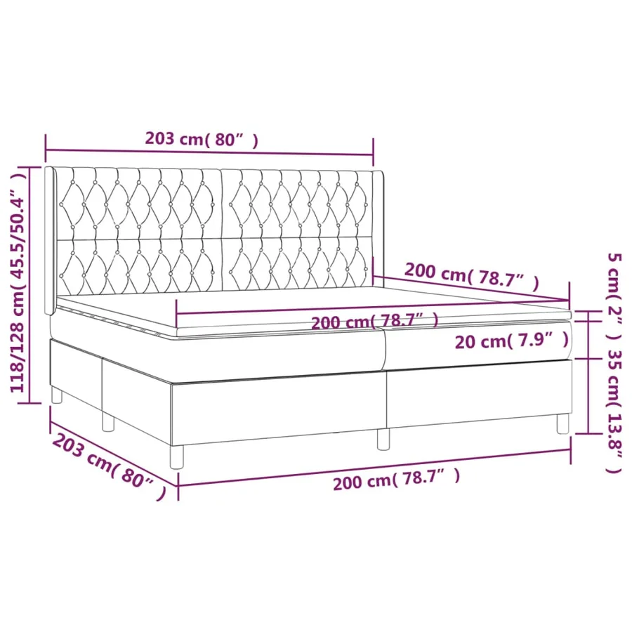 Sommier à lattes de lit et matelas Gris clair 200x200cm Velours - 7