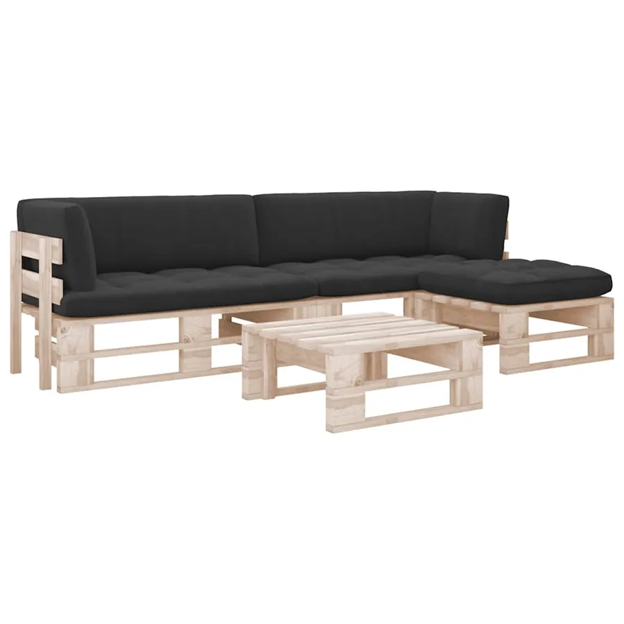Salon de jardin palette 4pcs avec coussins Bois de pin imprégné