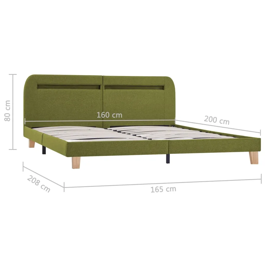 Cadre de lit avec LED sans matelas vert tissu 160x200 cm - 9