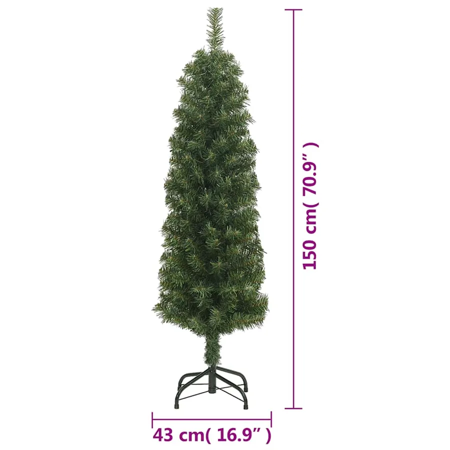 Sapin de Noël artificiel mince avec support vert 150 cm PVC - 7