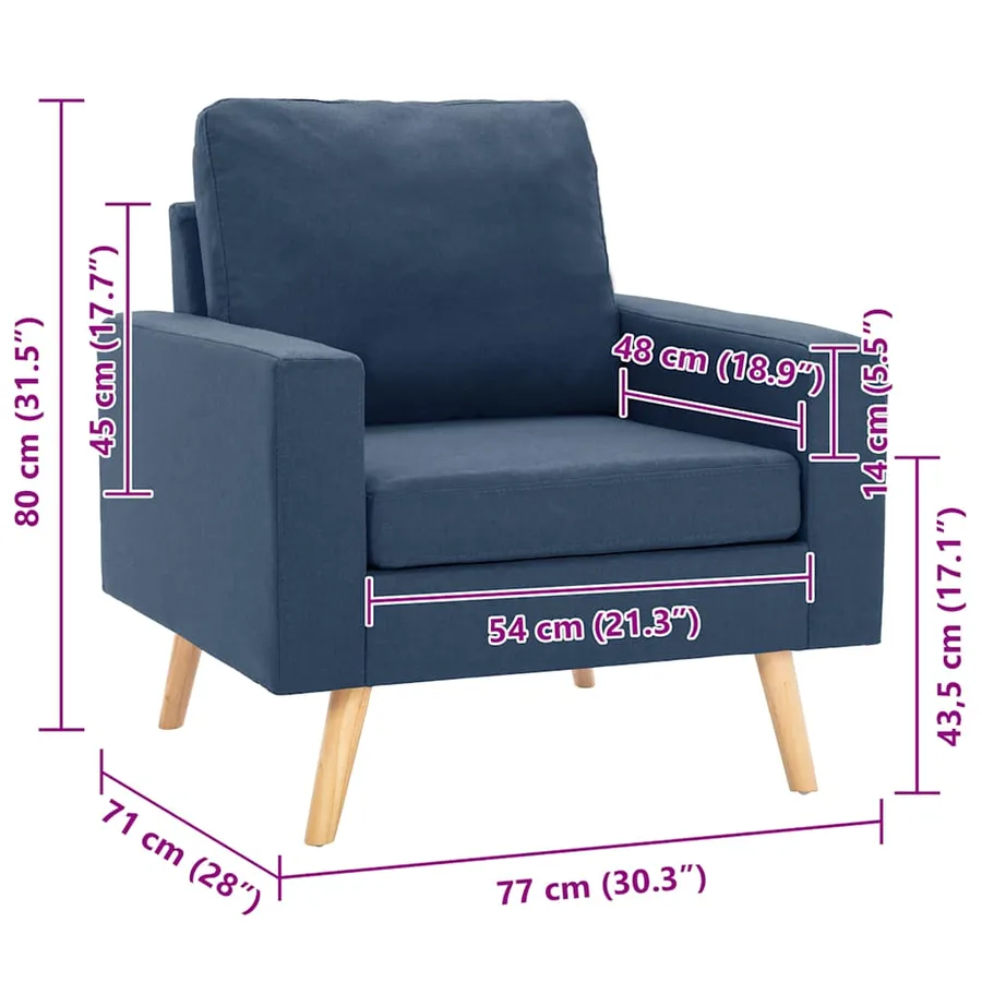 Fauteuil bleu tissu - 7
