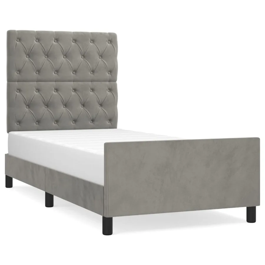 Cadre de lit sans matelas gris clair 80x200 cm velours - 2