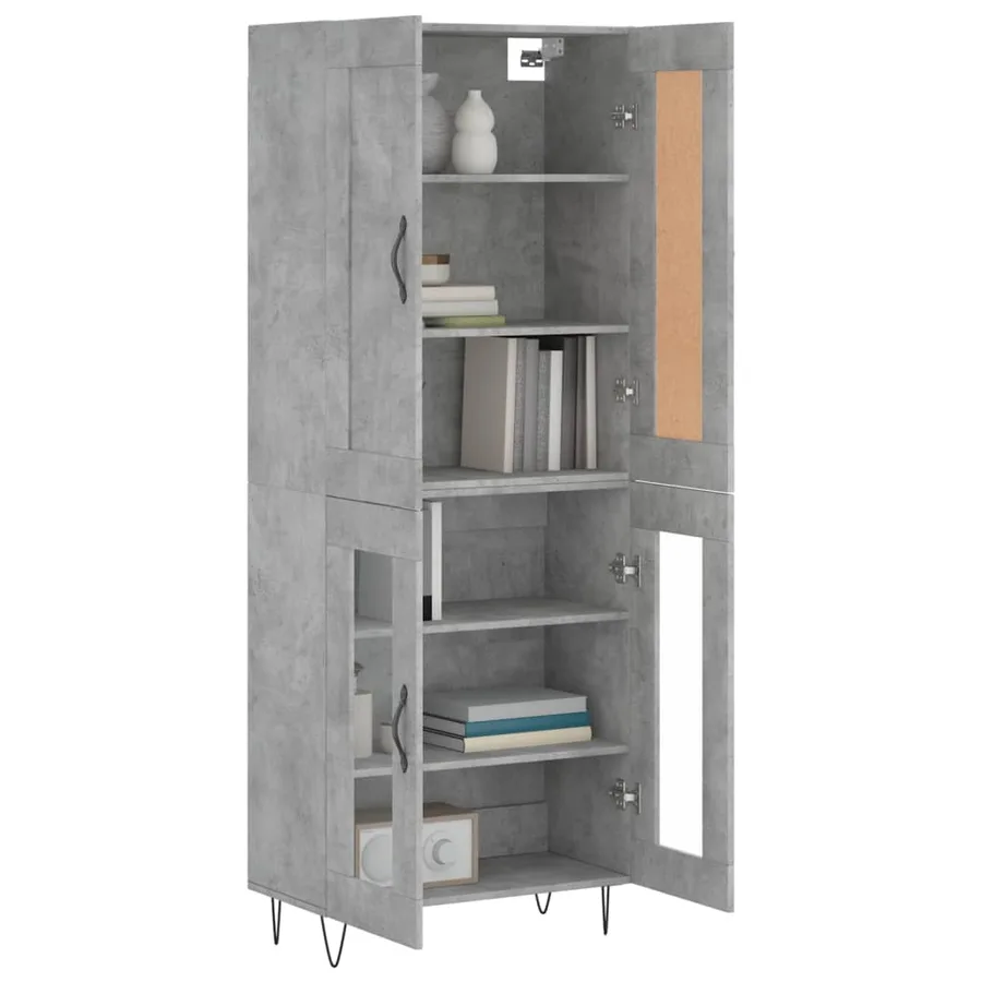 Buffet haut Gris béton 69,5x34x180 cm Bois d'ingénierie - 3