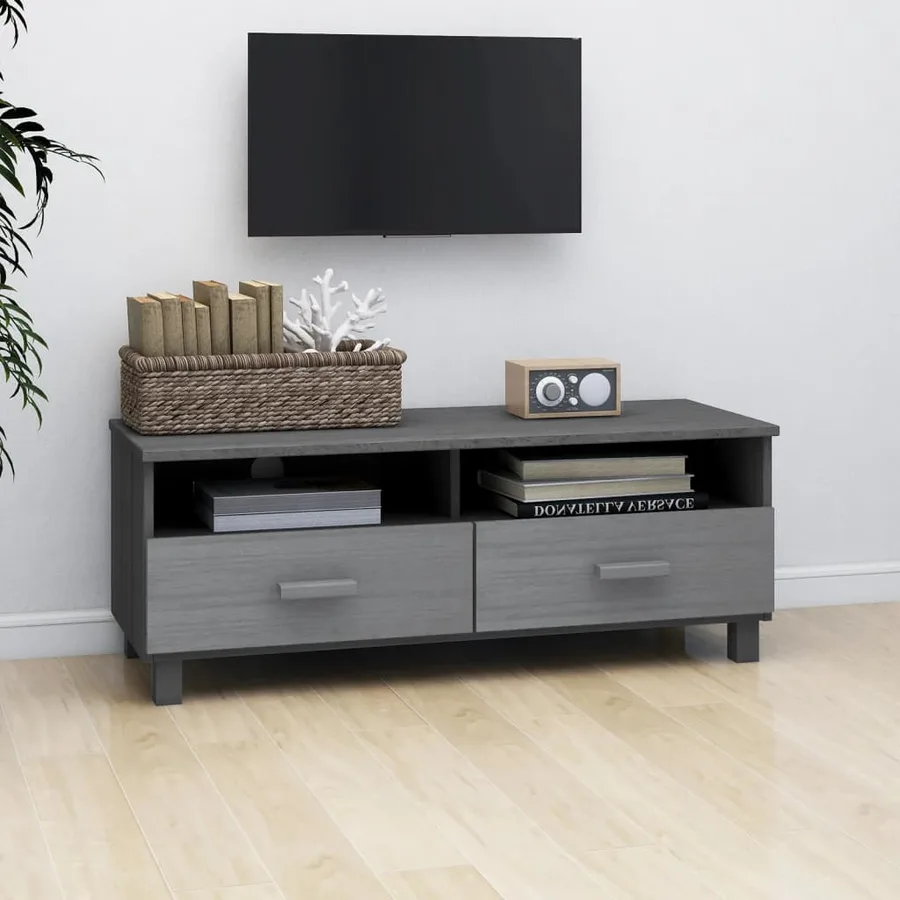 Meuble TV HAMAR Gris foncé 106x40x40 cm Bois massif de pin - 7