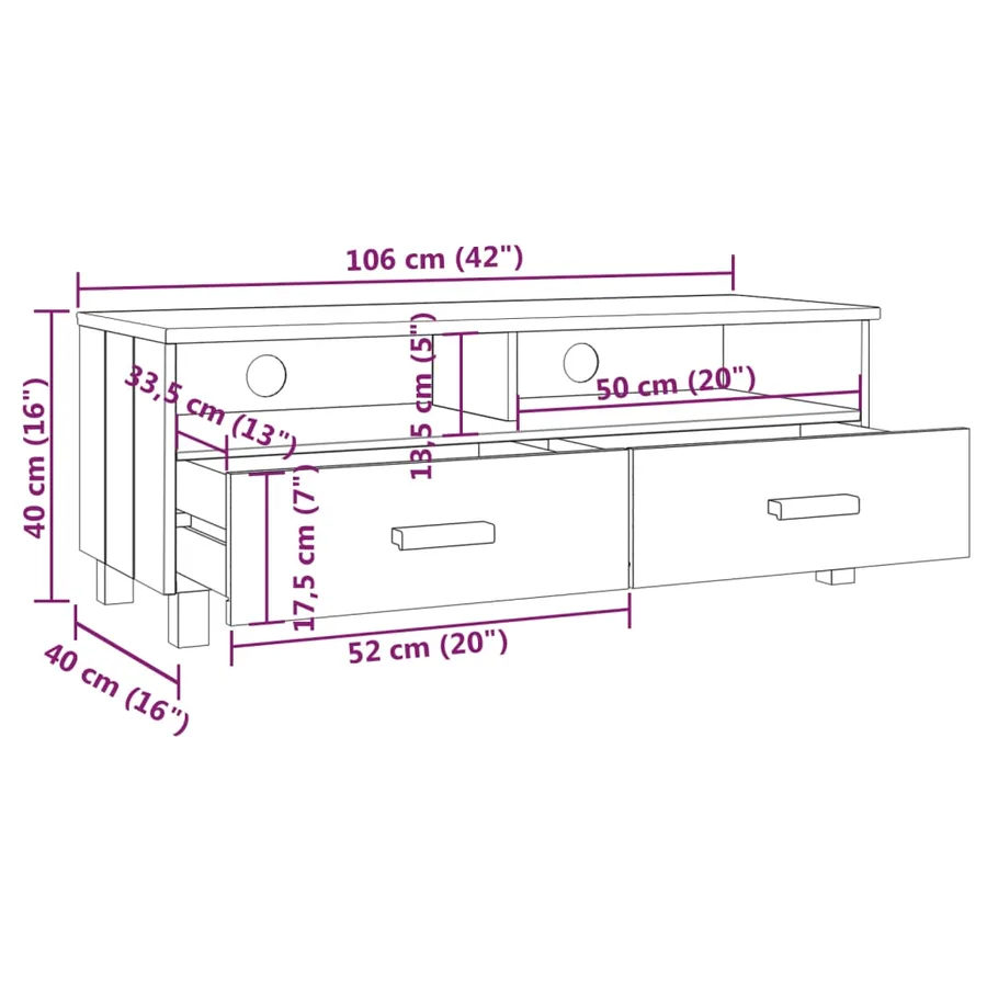 Meuble TV HAMAR Gris foncé 106x40x40 cm Bois massif de pin - 8