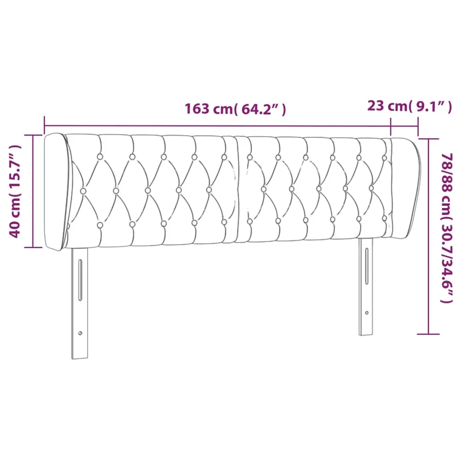 Tête de lit avec oreilles Gris clair 163x23x78/88 cm Velours - 9