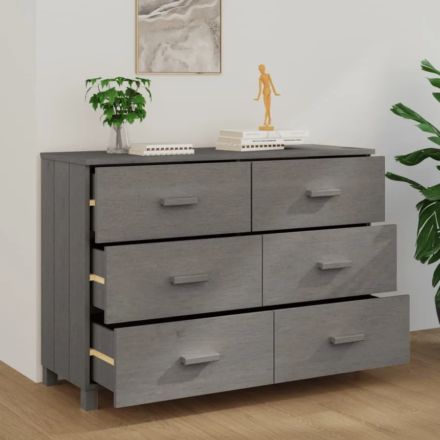 Buffet HAMAR Gris clair 113x40x80 cm Bois massif de pin - 3