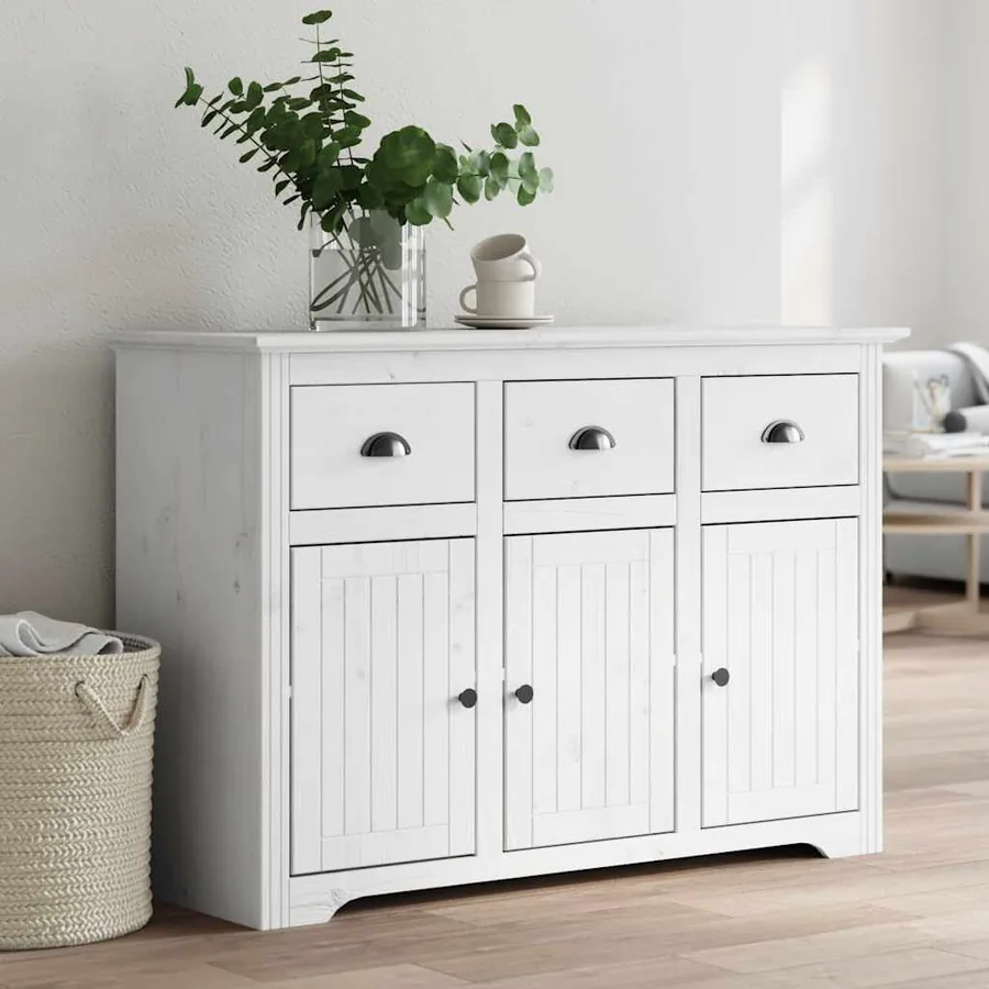 Buffet BODO blanc 115,5x44x80 cm bois massif de pin