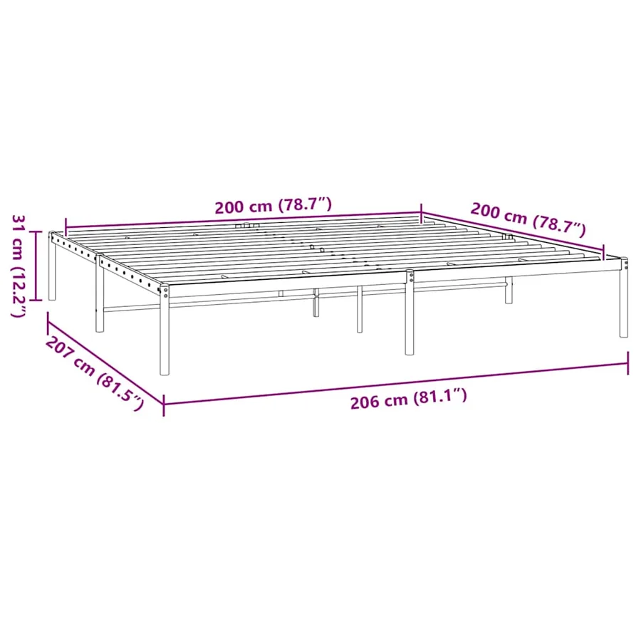 Cadre de lit métal sans matelas noir 200x200 cm - 8