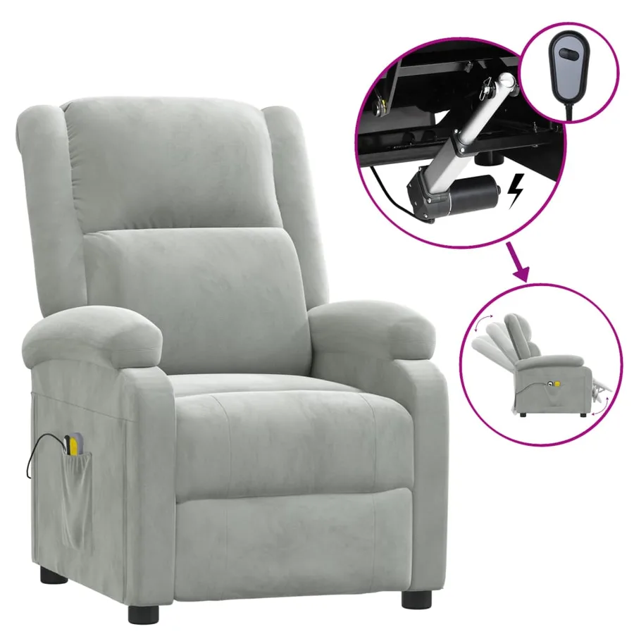 Fauteuil électrique de massage Gris clair velours - 2