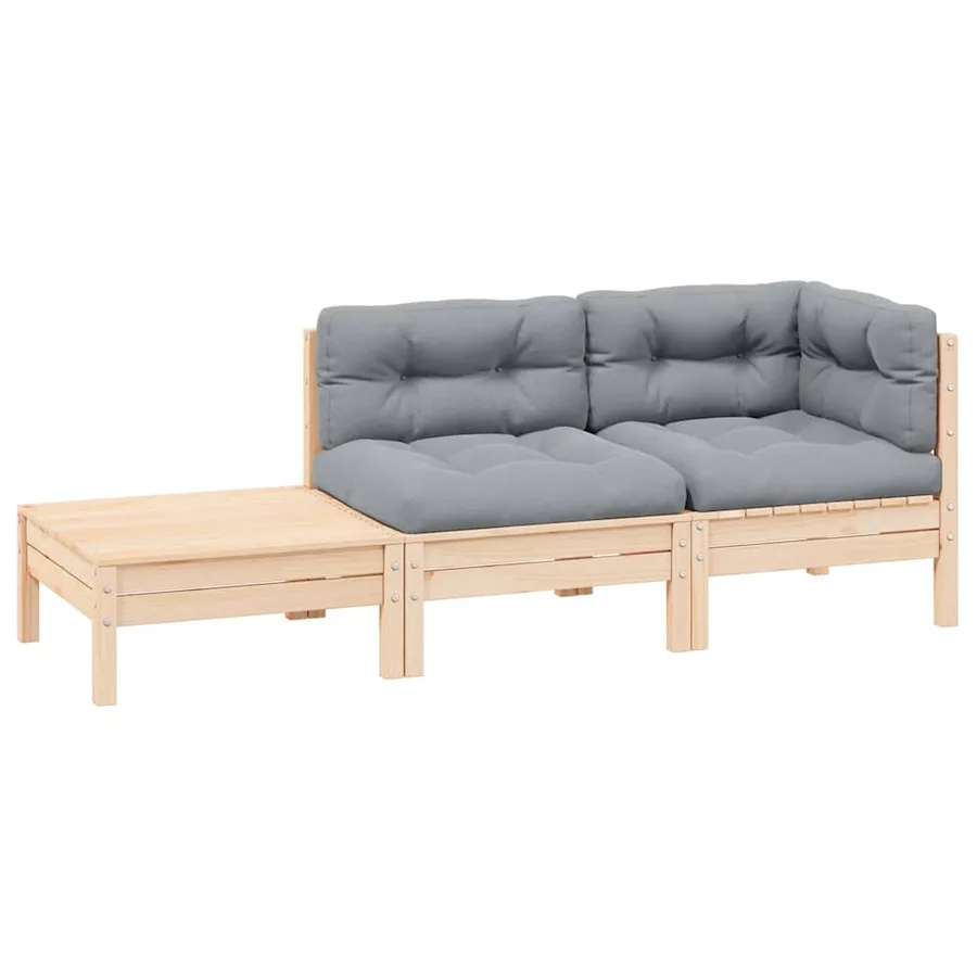 Salon de jardin 3 pcs avec coussins gris Bois de pin massif - 2
