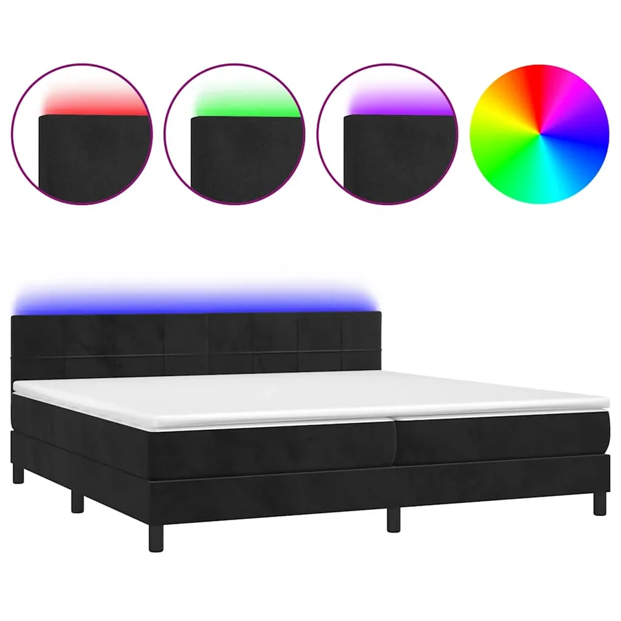 Sommier à lattes de lit avec matelas et LED Noir 200x200 cm - 2