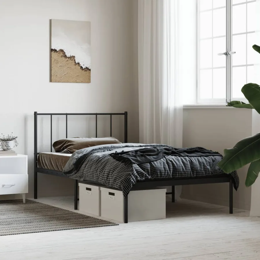 Cadre de lit métal sans matelas avec tête de lit noir 100x200cm