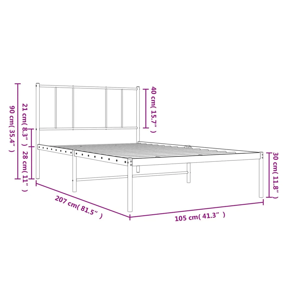 Cadre de lit métal sans matelas avec tête de lit noir 100x200cm - 10