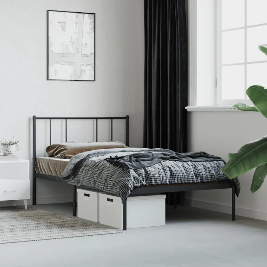 Cadre de lit métal sans matelas avec tête de lit noir 100x200cm - 4