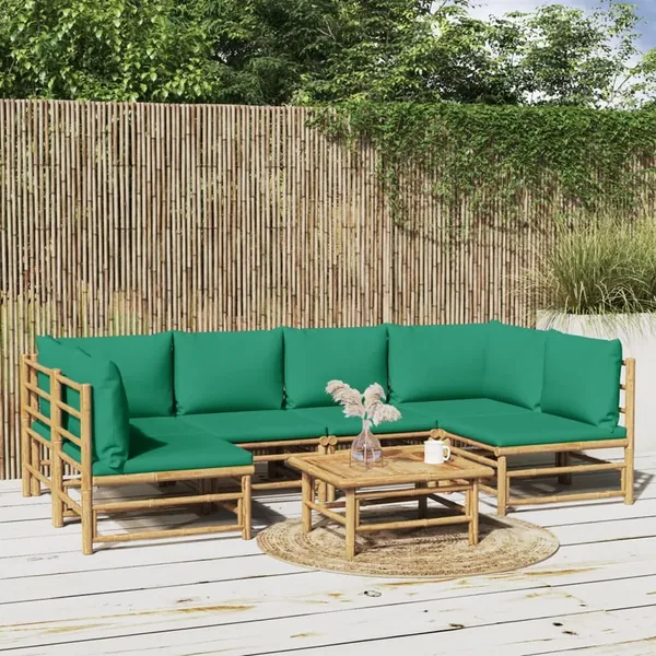 Salon de jardin 7 pcs avec coussins vert bambou