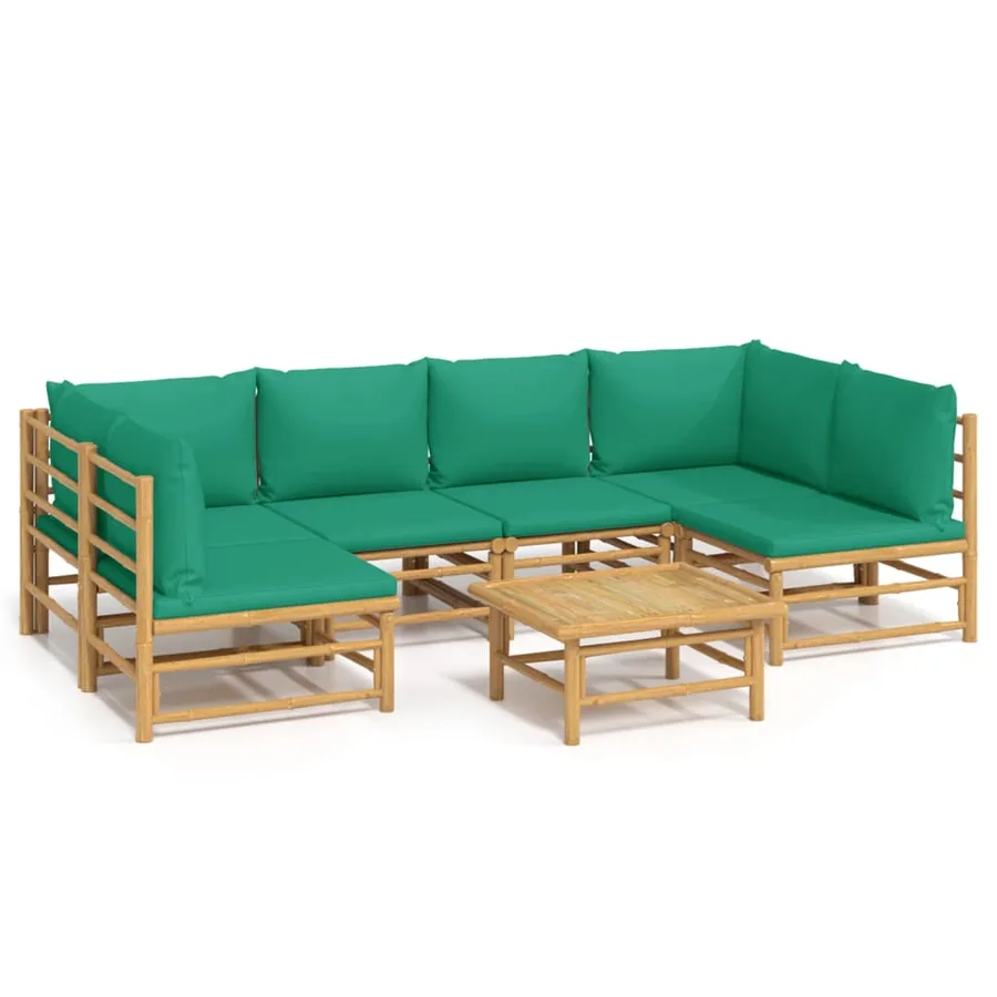 Salon de jardin 7 pcs avec coussins vert bambou - 2