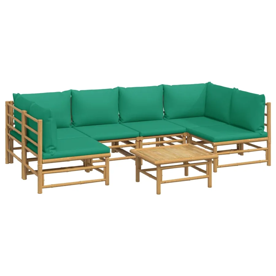 Salon de jardin 7 pcs avec coussins vert bambou - 3