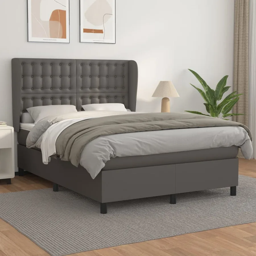 Sommier à lattes de lit avec matelas Gris 140x200 cm Similicuir
