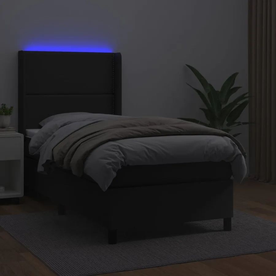 Sommier à lattes de lit matelas LED Noir 90x190 cm Similicuir - 3