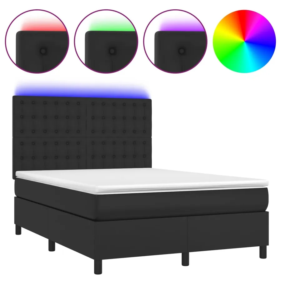 Sommier à lattes de lit avec matelas et LED Noir 140x190 cm - 2