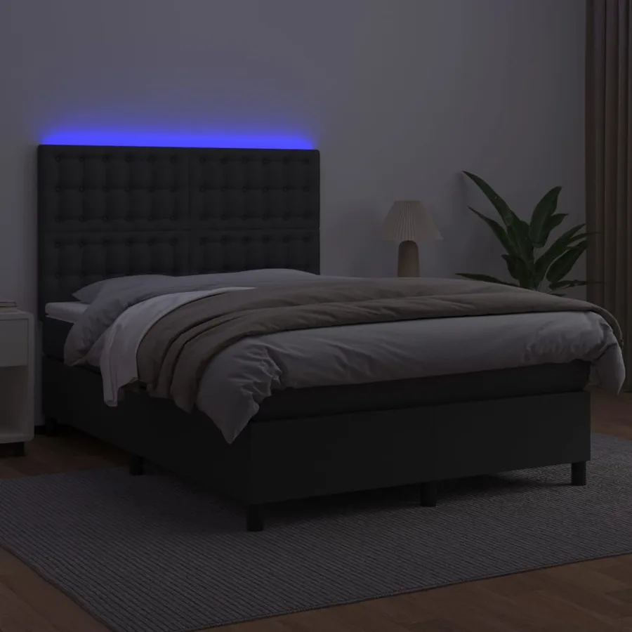 Sommier à lattes de lit avec matelas et LED Noir 140x190 cm - 4
