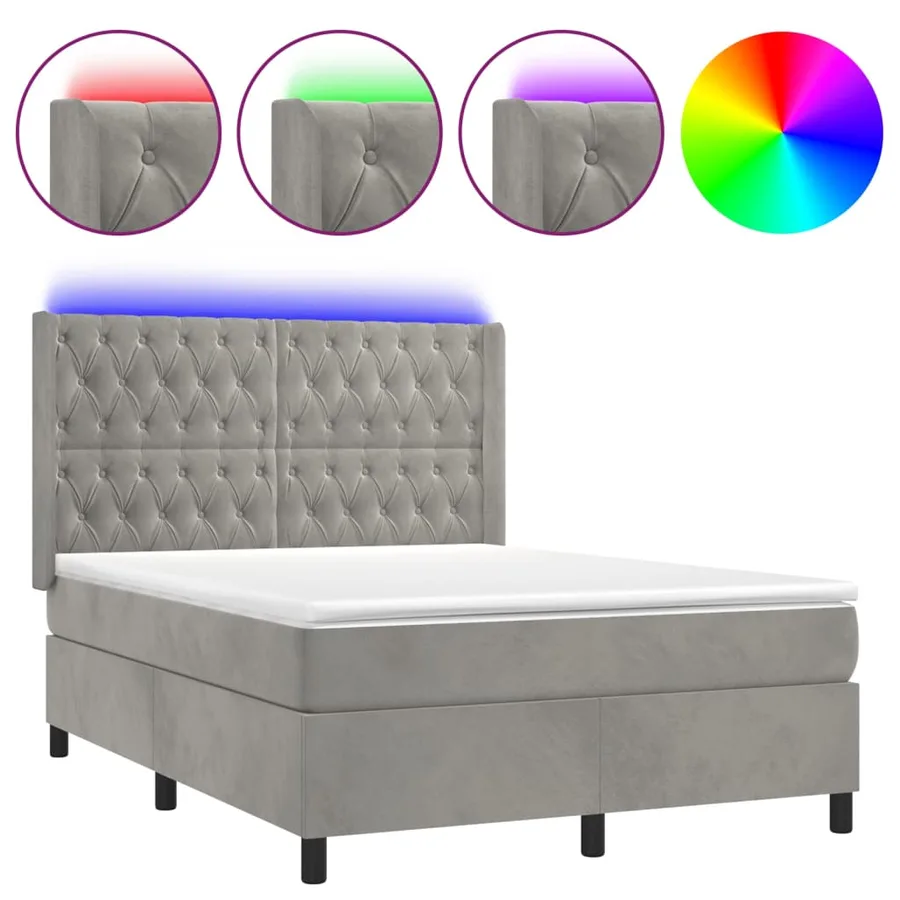 Sommier à lattes de lit matelas et LED Gris clair 140x200 cm - 2