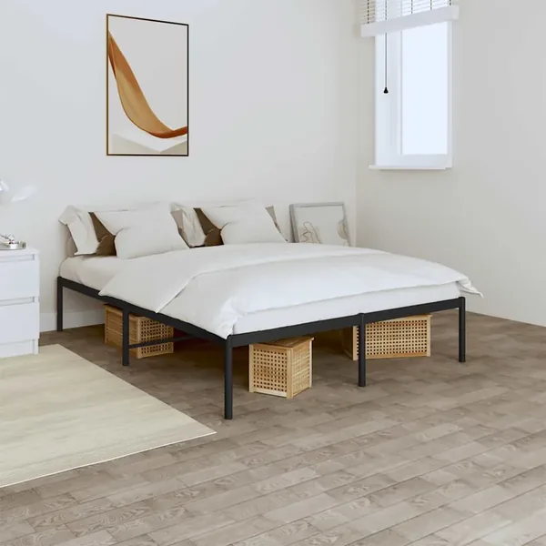 Cadre de lit métal sans matelas noir 140x200 cm
