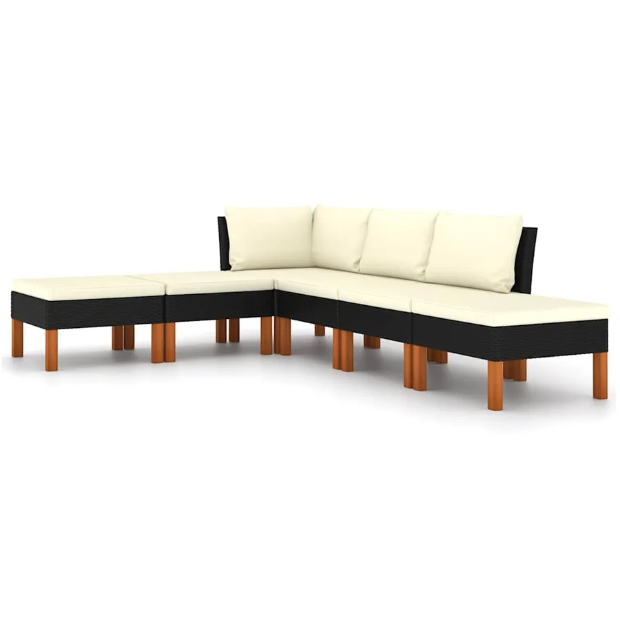 Salon de jardin 6 pcs avec coussins Résine tressée Noir - 2
