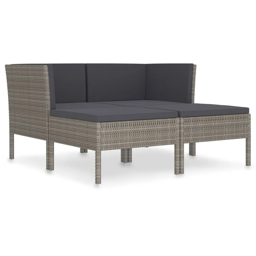 Salon de jardin 4 pcs avec coussins résine tressée gris - 2