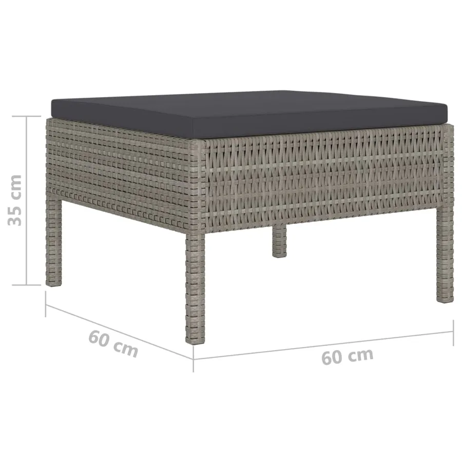 Salon de jardin 4 pcs avec coussins résine tressée gris - 6