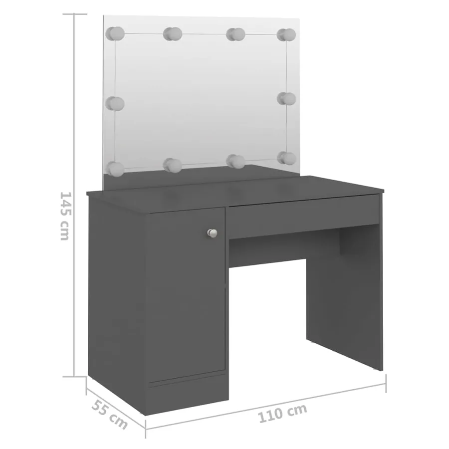 Table de maquillage avec éclairage LED 110x55x145 cm MDF Gris - 6