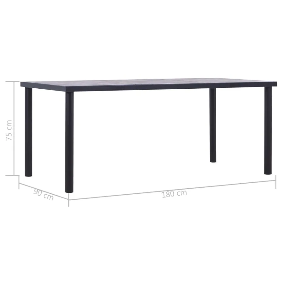 Table à manger Noir et gris béton 180x90x75 cm MDF - 5
