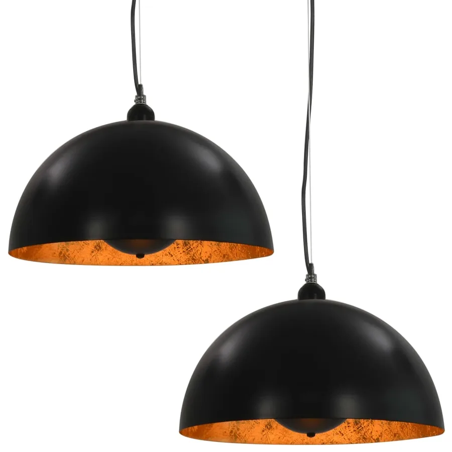 2 pcs Plafonniers Noir et doré Semi-sphérique 40 cm E27 - 2